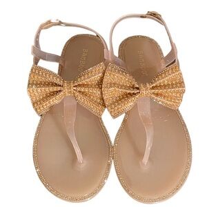 BAMBOO Rose Gold/ Nude Pearl Bow Sparkle Jelly Thong Sandal size 10